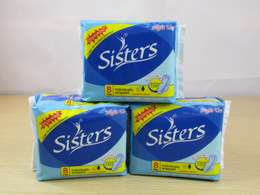 El embalaje de la servilleta sanitaria rellena los cojines menstruales de la tela absorbente impermeable